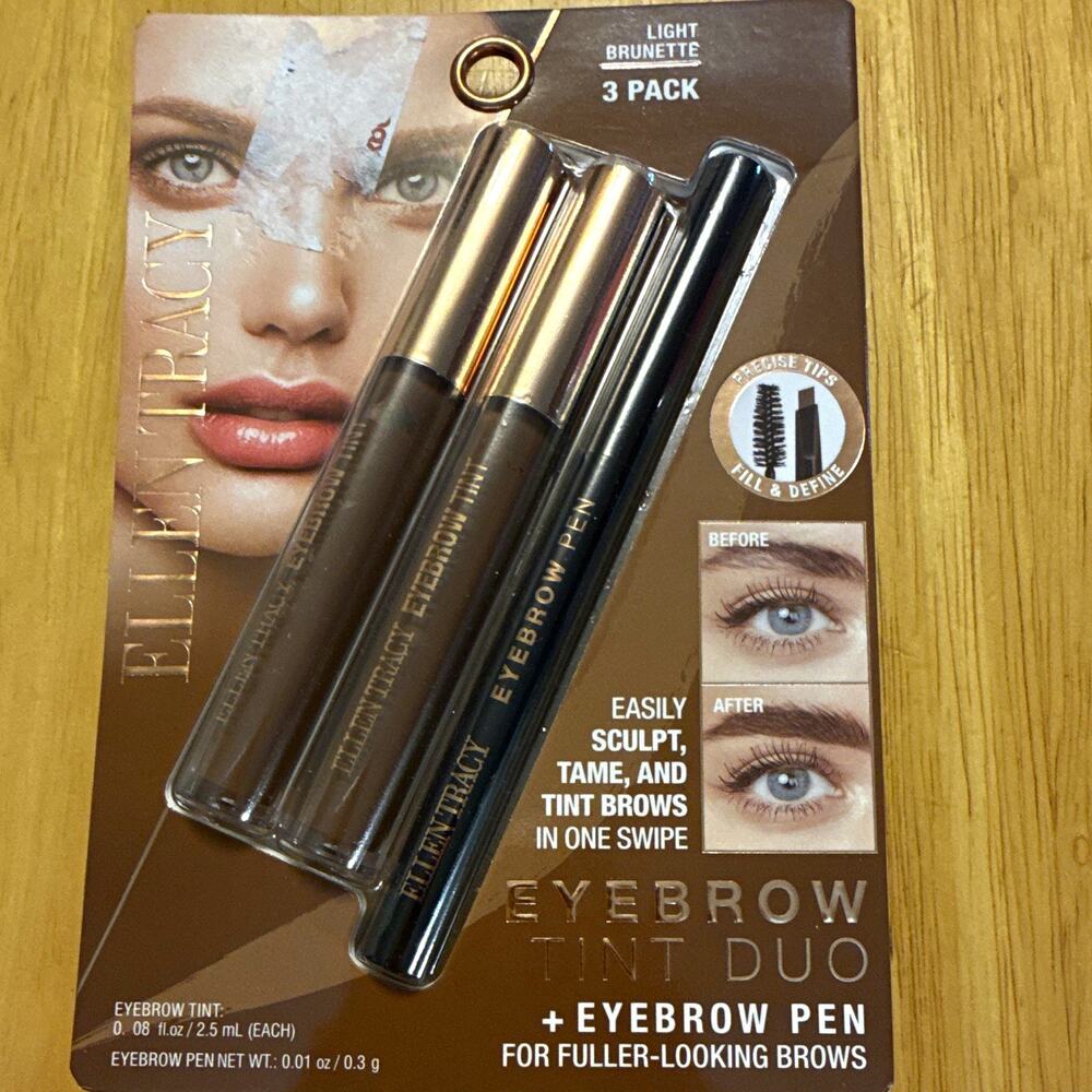 Ellen Tracy Eyebrow Tint Duo + Pen Light Brunette Fill & Define Precise Tip 3Pk